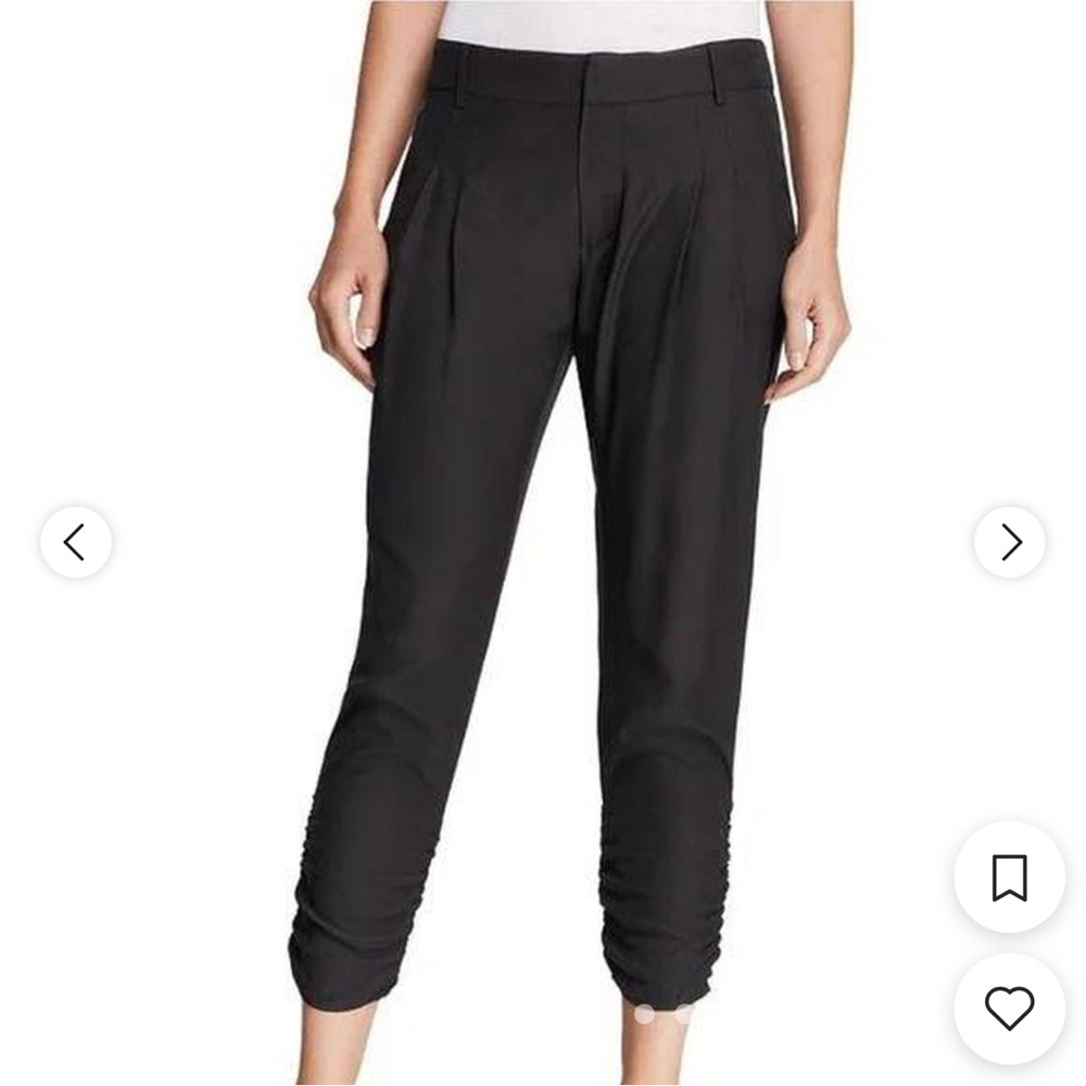 Parker Silk Navy Front Pleated  ruched slim leg Trouser size 4